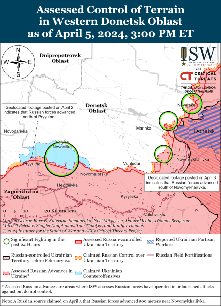 Mappa delle operazioni militari del 6 aprile 2024 - situazione al fronte