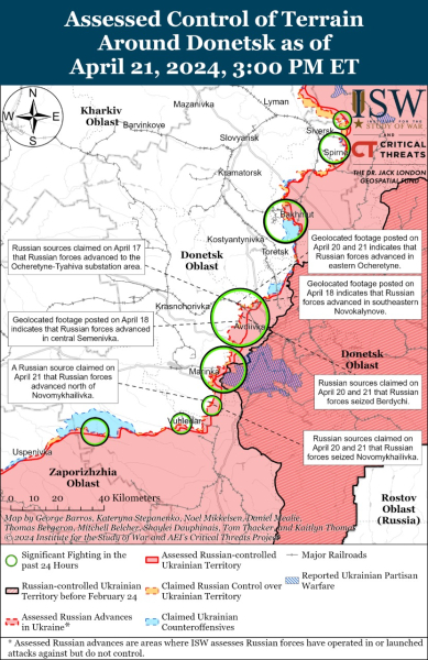 Mappa delle operazioni militari al 22 aprile 2024 — situazione al fronte