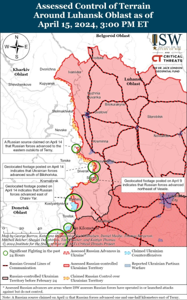 Mappa delle operazioni militari per il 16 aprile 2024 - situazione a fronte