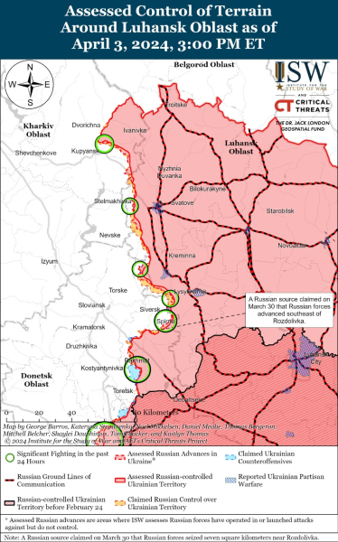 Mappa delle operazioni militari al 4 aprile 2024 - situazione al fronte