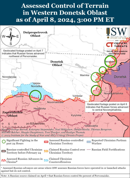 Mappa delle operazioni militari al 9 aprile 2024 — situazione al fronte