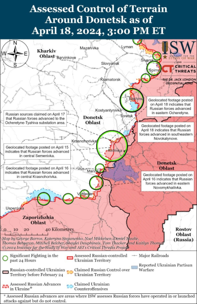 Mappa delle operazioni militari per il 19 aprile 2024 — situazione al fronte