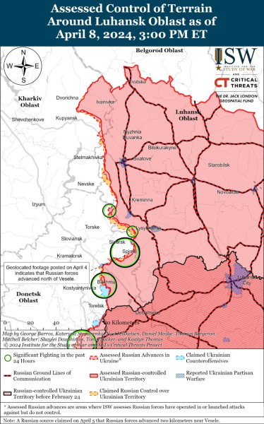 Mappa delle operazioni militari al 9 aprile 2024 - situazione al fronte