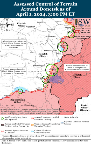 Mappa delle operazioni militari al 2 aprile 2024 - situazione al la parte anteriore