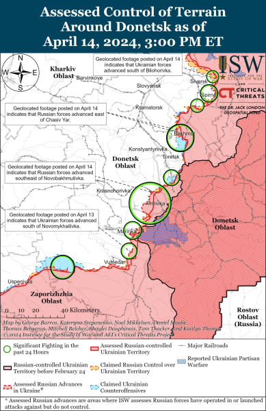 Mappa delle operazioni militari per il 15 aprile 2024 - la situazione al fronte