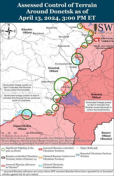 Mappa delle operazioni militari del 14 aprile 2024 - situazione al fronte