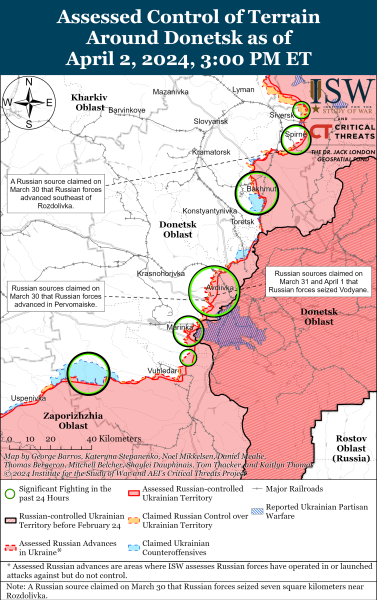 Mappa delle operazioni militari del 3 aprile 2024 - la situazione al fronte