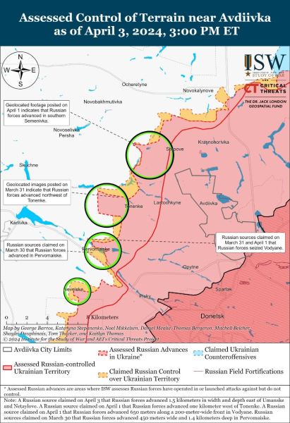 Mappa delle operazioni militari al 4 aprile 2024 - situazione al fronte