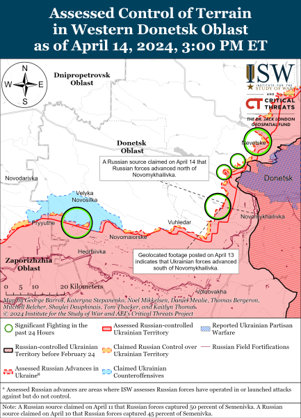 Mappa delle operazioni militari per il 15 aprile 2024 - situazione al fronte