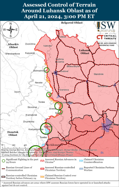 Mappa delle operazioni militari del 22 aprile 2024 - situazione al fronte