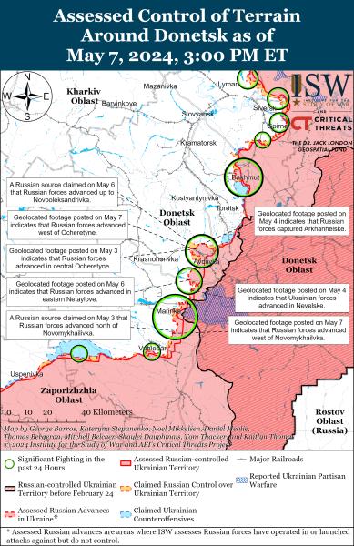 Mappa delle operazioni militari dell'8 maggio 2024 - situazione al fronte