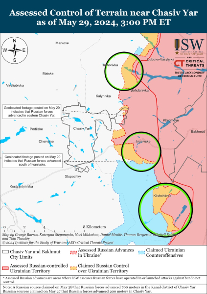 Mappa delle azioni di combattimento del 30 maggio 2024 — situazione al fronte