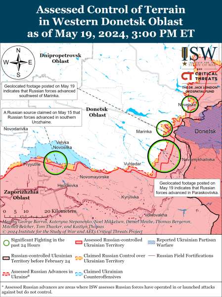 Mappa delle operazioni militari per il 20 maggio 2024 — situazione al fronte