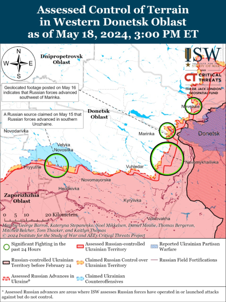 Mappa delle operazioni militari per il 19 maggio 2024 — situazione al fronte