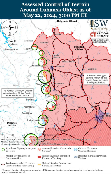 Mappa delle operazioni militari al 23 maggio 2024 - situazione al fronte