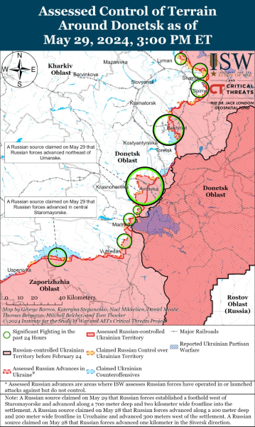 Mappa delle operazioni militari al 30 maggio 2024 - situazione al la parte anteriore