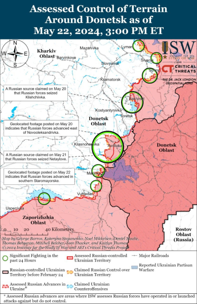 Mappa delle operazioni militari al 23 maggio 2024 - situazione al fronte