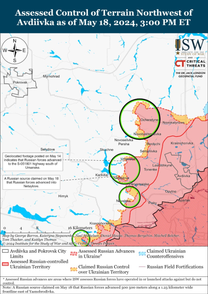 Mappa delle azioni di combattimento del 19 maggio 2024 &mdash situazione al fronte