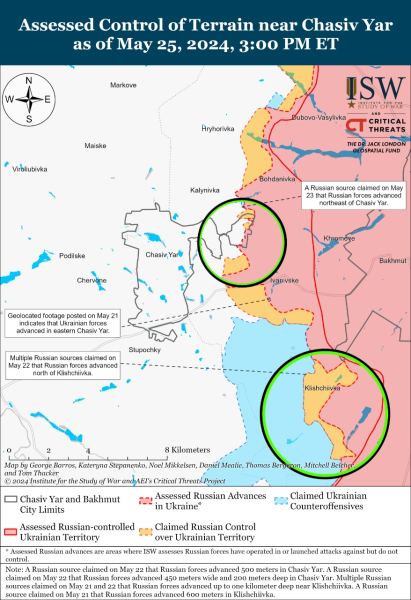 Mappa delle azioni delle operazioni militari del 26 maggio 2024 - situazione al fronte