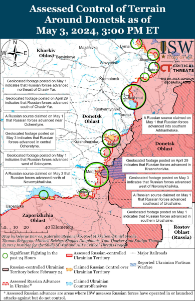 Mappa delle operazioni militari del 4 maggio 2024 - situazione al fronte