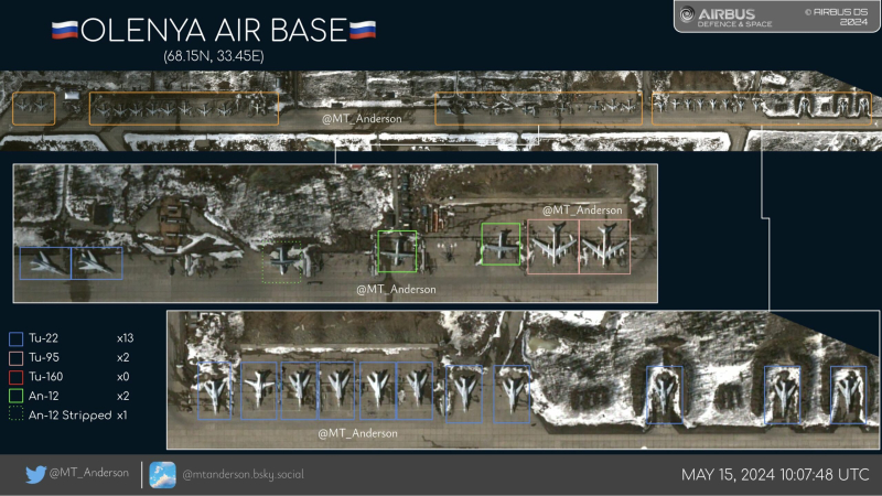 La Russia ha trasferito un terzo dei suoi bombardieri strategici all'aeroporto di Olenya - immagini satellitari