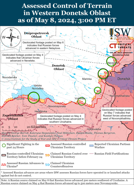 Mappa delle operazioni militari per il 9 maggio 2024 - la situazione al fronte