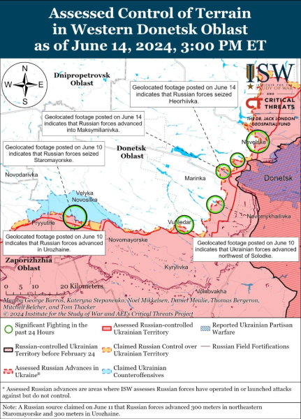 Mappa delle operazioni militari al 15 giugno 2024 - situazione al fronte