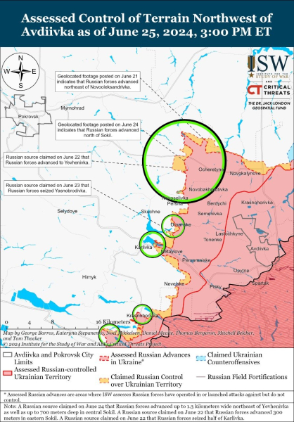 Mappa delle operazioni militari al 26 giugno 2024 - situazione al la parte anteriore