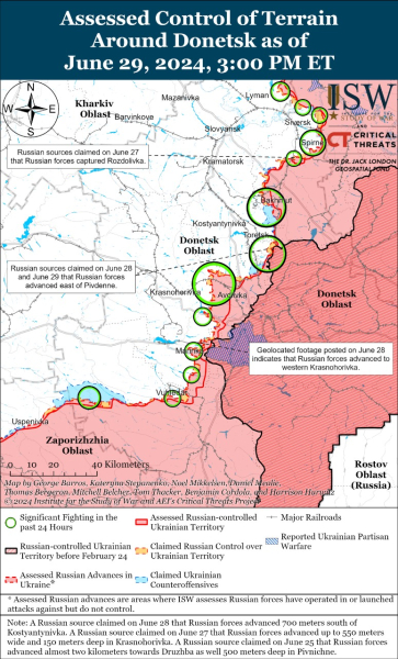 Mappa delle operazioni militari al 30 giugno 2024 - situazione al la parte anteriore