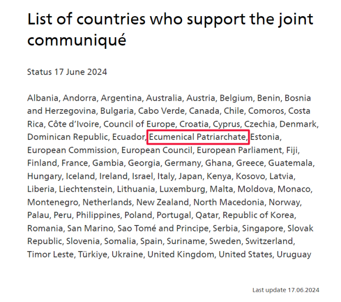L'elenco dei firmatari del comunicato del Vertice svizzero per la pace è cambiato di nuovo : ciò che è noto
