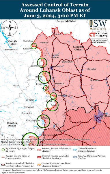 Mappa delle operazioni militari del 4 giugno 2024 - situazione al fronte