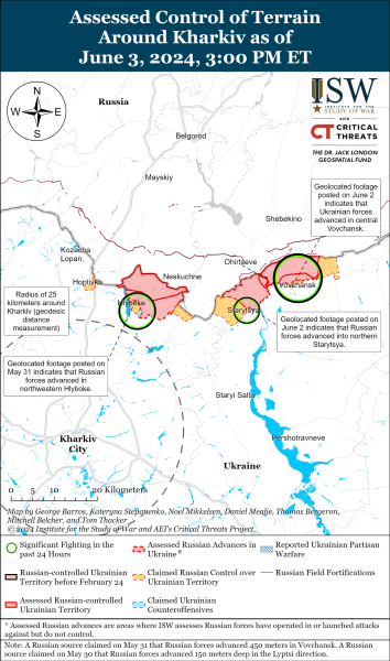 Mappa delle operazioni militari del 4 giugno 2024 - situazione al fronte