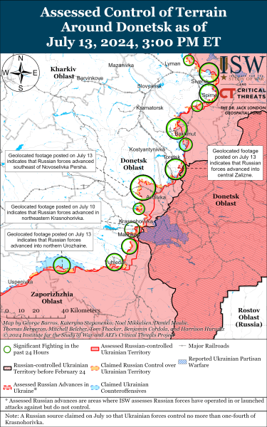 Mappa delle operazioni militari al 14 luglio 2024 - situazione al fronte