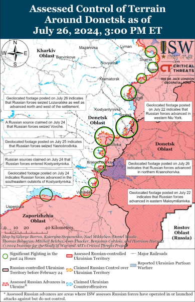 Mappa delle operazioni militari per il 27 luglio 2024 - situazione al fronte