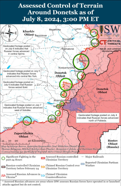 Mappa delle operazioni militari al 9 luglio 2024 - situazione al fronte