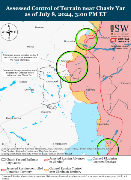 Mappa delle azioni di combattimento del 9 luglio 2024 — situazione al fronte