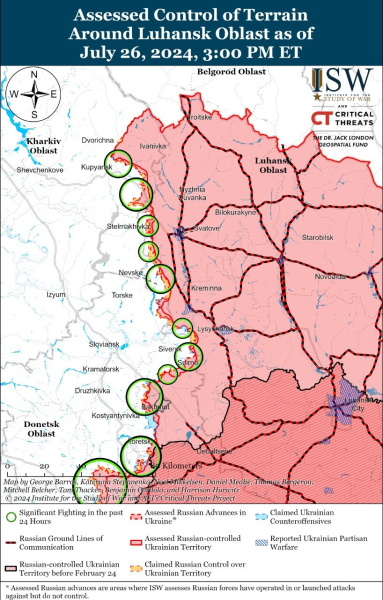 Mappa delle operazioni militari per il 27 luglio 2024 — situazione al fronte