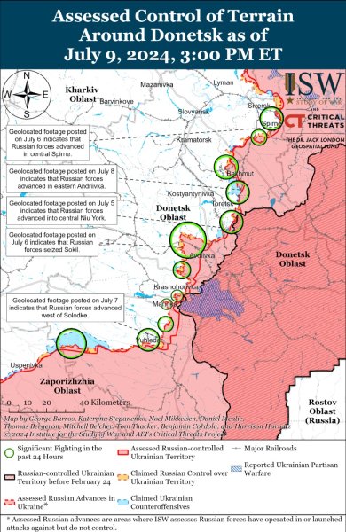 Mappa delle operazioni militari al 10 luglio 2024 - situazione al la parte anteriore