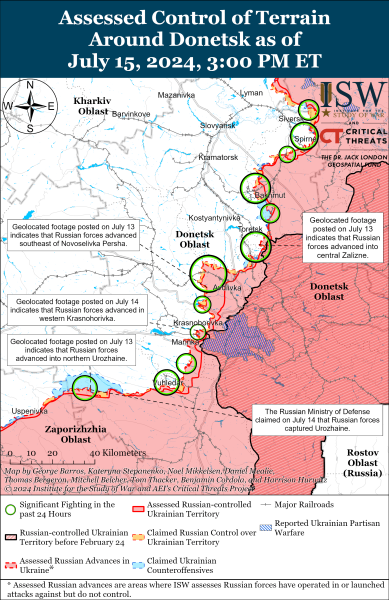 Mappa delle operazioni militari per il 16 luglio 2024 — situazione al fronte