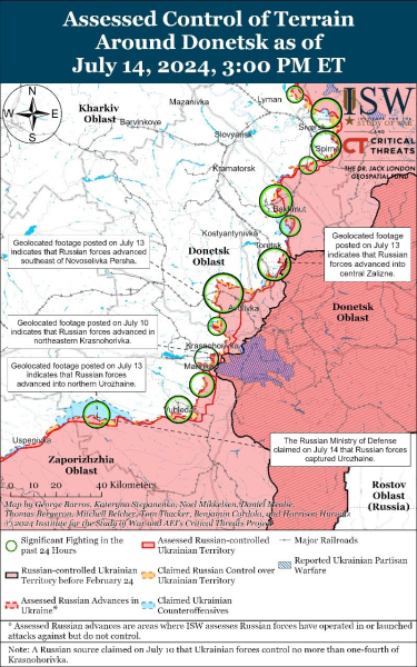 Mappa delle operazioni militari per il 15 luglio 2024 - situazione al fronte