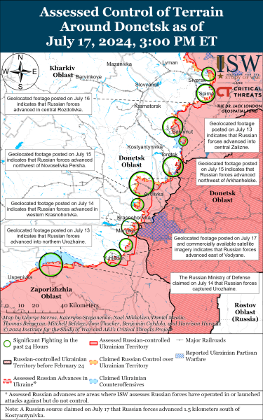 Mappa delle operazioni militari del 18 luglio 2024 - la situazione al fronte