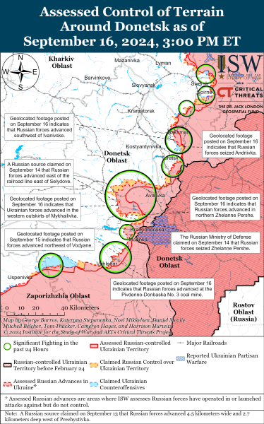 Mappa delle operazioni militari al 17 settembre 2024 - situazione al fronte