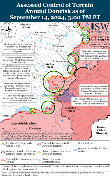 Mappa delle operazioni militari del 15 settembre 2024 - la situazione al fronte