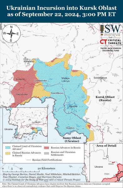 Mappa delle azioni di combattimento del 23 settembre 2024 - situazione al fronte