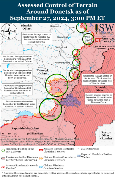 Mappa delle operazioni militari al 28 settembre 2024 - situazione al fronte