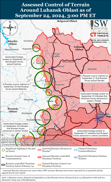 Mappa delle operazioni militari per il 25 settembre 2024 - la situazione al fronte