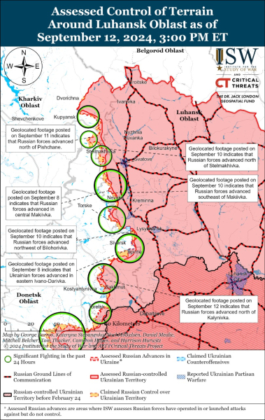 Mappa delle operazioni militari al 13 settembre 2024 - situazione al fronte