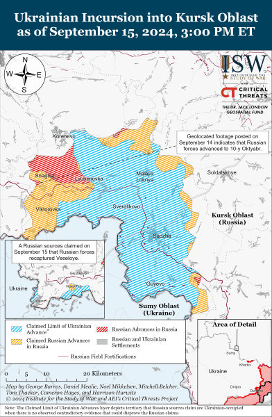 Mappa delle azioni di combattimento del 16 settembre 2024 - situazione al fronte