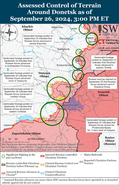 Mappa delle operazioni militari per il 27 settembre 2024 - situazione al fronte