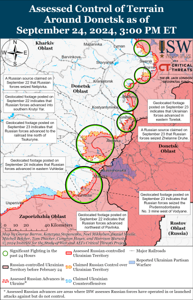 Mappa delle operazioni militari al 25 settembre 2024 - situazione al fronte